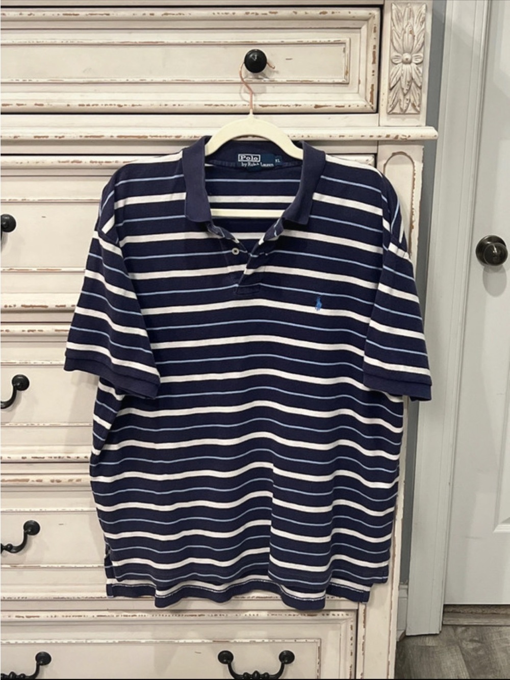 Ralph Lauren Navy and White Striped Polo Shirt